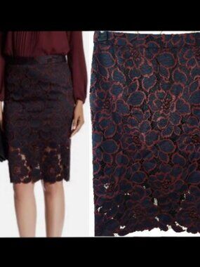 Trina Turk Bretta Silk & Lace Pencil Skirt Size 0